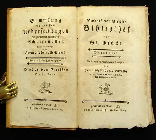 Stroth Diodors von Sicilien Bibliothek der Geschichte 1783 3. Band Sammlungen js