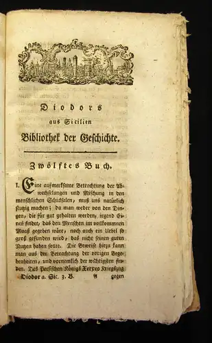 Stroth Diodors von Sicilien Bibliothek der Geschichte 1783 3. Band Sammlungen js