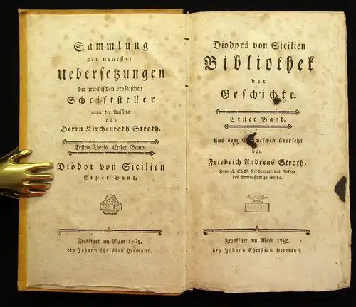 Stroth Diodors von Sicilien Bibliothek der Geschichte 1782 1. Band Sammlungen js