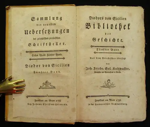 Kaltwasser Diodors von Sicilien Bibliothek der Geschichte 1786 5. Band js