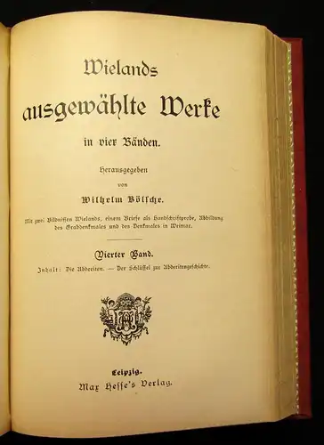 Bölsche Wieland`s ausgewählte Werke 4 Bde. in 1 Buch um 1895 Belletristik js