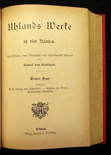 Gottschall Uhland`s ausgewählte Werke 4 Bde. in 1 Buch um 1895 Belletristik js