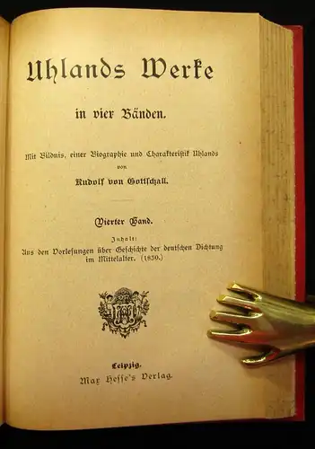 Gottschall Uhland`s ausgewählte Werke 4 Bde. in 1 Buch um 1895 Belletristik js