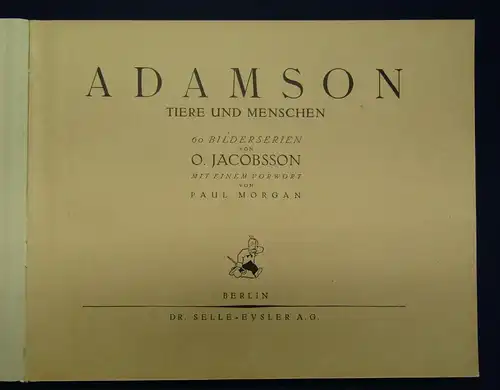 Jacobsson Adamson Tiere und Menschen 1928 Illustriert Erzählungen Literatur  js