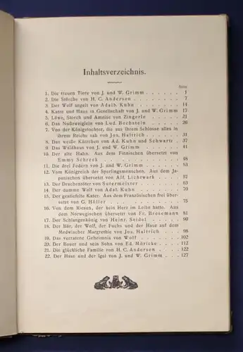 Tiermärchen Für die Jugend ausgewählt 1903 selten Erzählungen Belletristik  js