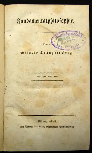 Krug, Traugott Wilhelm Fundamentalphilosophie 1818 Lyrik Literatur js