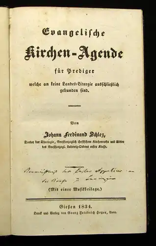 Schlez Evangelische Kirchen- Agende für Prediger 1834 Religion Kirche Glaube js