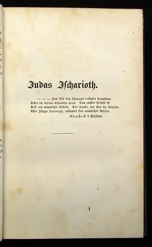 Schmidt, Elise Judas Ischariot selten EA 1851 Dramatisches Gedicht in 5 Abth. js