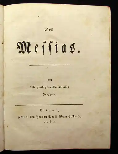 Klopstock, Friedrich Gottlieb Der Messias 2 Bde. 1780 Geschichte Christentum js