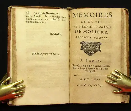 De Moliere Henriette Memoires de la vie de Henriette Sylvie 1671 js