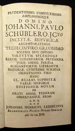 Aelianus Cl. Aeliani variae historiae libri XIV Cum notis Joannis Schefferi 1662