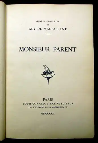 Guy de Maupassant Monsieur Parent 1910 Belletristik Lyrik Literatur mb