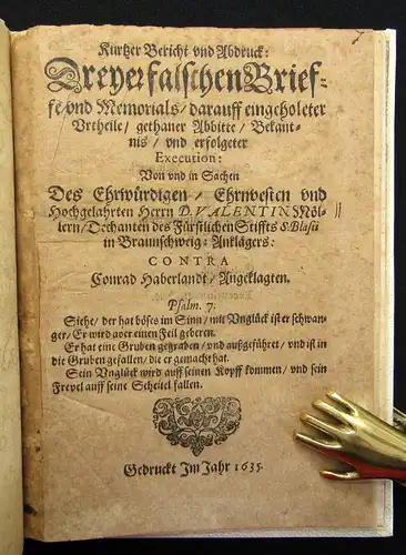 Kurtzer Bericht und Abdruck dreyer falschen Brieffe, und Memorials 1635 j