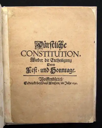 Rudolf Fürstliche Constitution. Wieder die Entheiligung Derer Fest- und Sonntage
