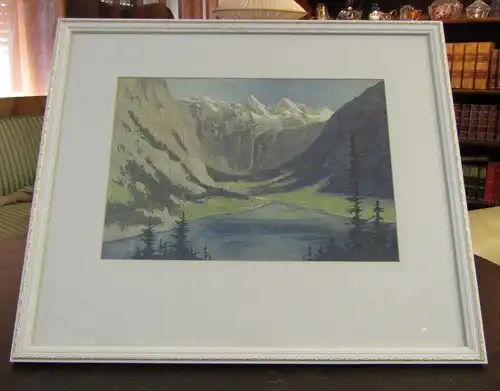 Georg Erlen "Alpenlandschaft um Berchtesgarden" um 1947 signiert Aquarell 29x42