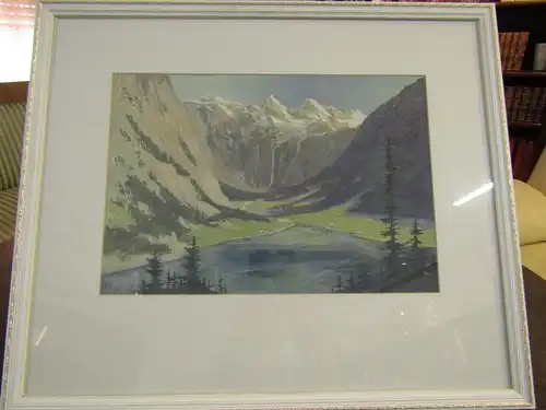 Georg Erlen "Alpenlandschaft um Berchtesgarden" um 1947 signiert Aquarell 29x42