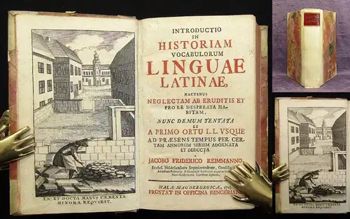 Köcher Historiam Vokabulorum Linguae Latinae, 2 Bände in 1 Buch 1718, 1747 js
