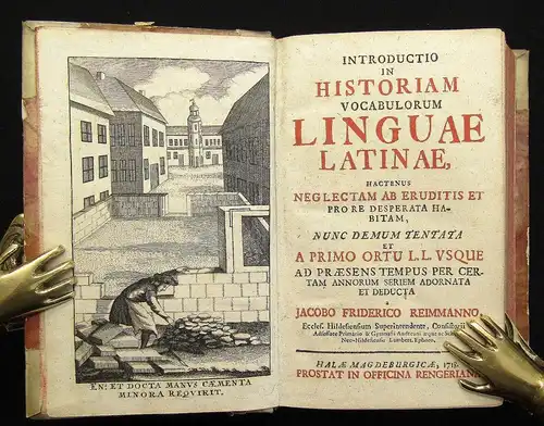 Köcher Historiam Vokabulorum Linguae Latinae, 2 Bände in 1 Buch 1718, 1747 js