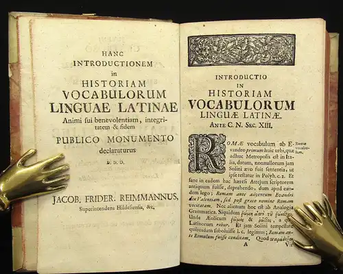 Köcher Historiam Vokabulorum Linguae Latinae, 2 Bände in 1 Buch 1718, 1747 js