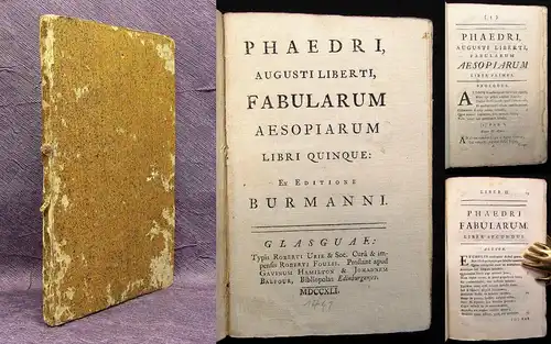 Phaedrus Phaedri Augusti Liberti fabularum Aesopiarum libri quinque 1741 js