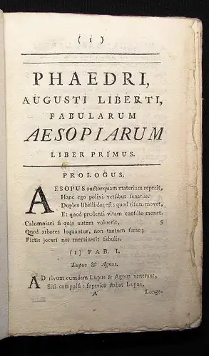 Phaedrus Phaedri Augusti Liberti fabularum Aesopiarum libri quinque 1741 js