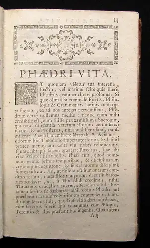 Phaedrus Phaedri Augusti Caesaris Liberti fabularum Aesopiarum libri quinqu 1753