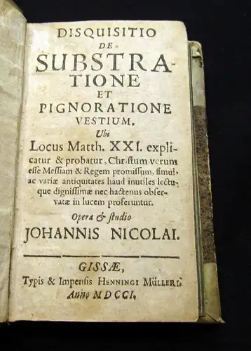 Nicolai, Johannes 1701 Disquisito de subratione et pignoratione vestium / ...am