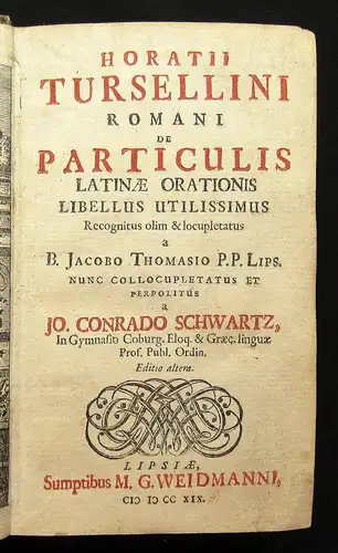 Torsellini De particulis Latinae orationis Horatii Tursellini romani 1719 js