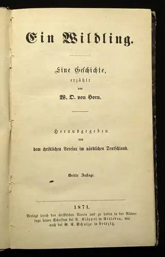 Horn Ein Wildling. Eine Geschichte 1871 Abenteuerromane Belletristik js