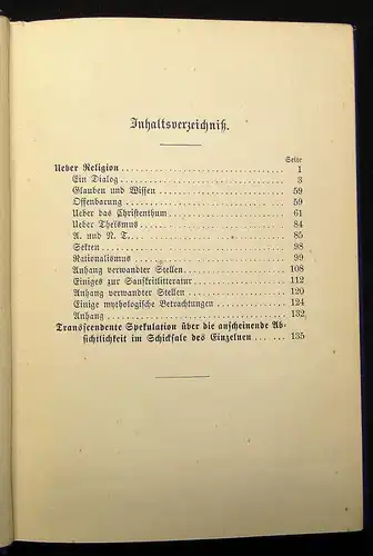 Schopenhauer Arthur Ueber Religion und Schicksal 1891 Lyrik Literatur js