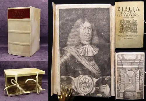 Rößlin Biblia Sacra Veteris et Novi Testamenti plein velin d`epoque 3 in 1, 1664