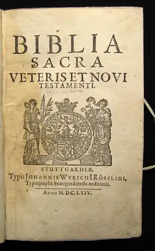 Rößlin Biblia Sacra Veteris et Novi Testamenti plein velin d`epoque 3 in 1, 1664