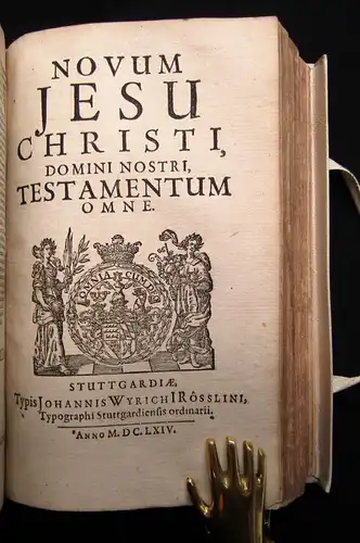 Rößlin Biblia Sacra Veteris et Novi Testamenti plein velin d`epoque 3 in 1, 1664