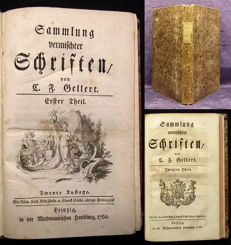 Sammlung vermischter Schiften von C.F. Gellert 1760 2 Bände in 1 Buch 2.Auflage