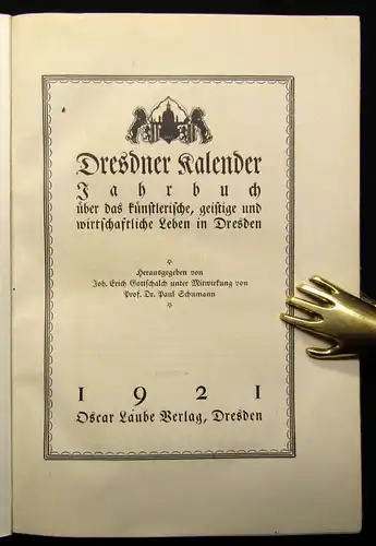 Schumann Dresdner Kalender Jahrbuch 1921 künstlerisch,geistlich,wirtschaftlich