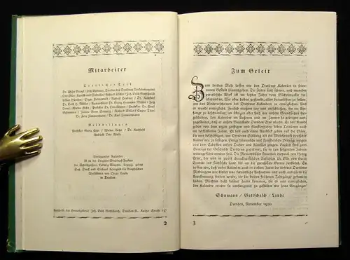 Schumann Dresdner Kalender Jahrbuch 1921 künstlerisch,geistlich,wirtschaftlich