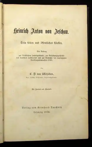 Witzleben Heinrich Anton von Zeschau Leben und öffentliches Leben 1874 js