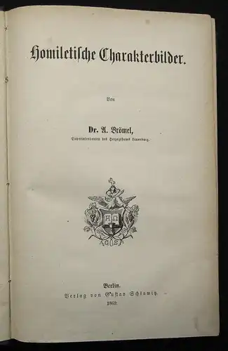 Brömel Komiletische Charakterbilder 1869 Geschichte Belletristik js