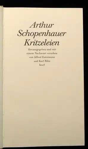 Estermann, Riha Arthur schopenhauer Kritzeleien Insel Verlag 1987 js