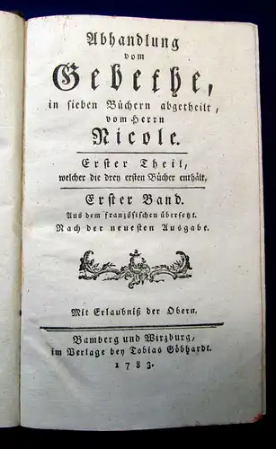 Abhandlung vom Gebethe in sieben Büchern abgetheilt, vom Herrn Ricole 1783 mb