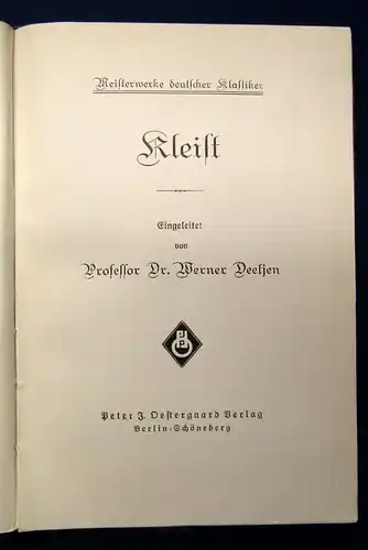 Deetjen Meisterwerke deutscher Klassiker Kleist 2 Bde. 1925 dekorativer Hldr. js