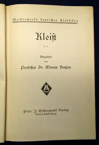 Deetjen Meisterwerke deutscher Klassiker Kleist 2 Bde. 1925 dekorativer Hldr. js