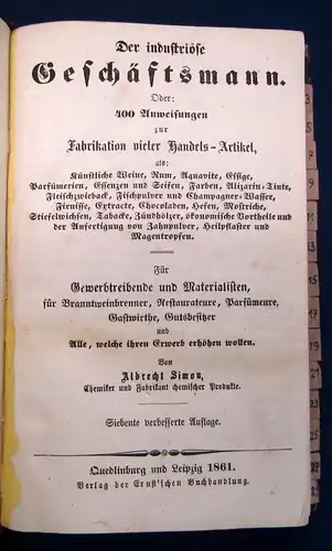 Simon Der industriöse Geschäftsmann oder 400 Anweisungen 1861 Geschichte  mb