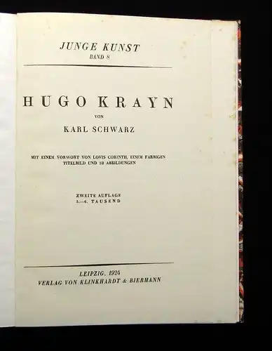 Schwarz Junge Kunst Bd.8 Hugo Krayn 2.Aufl. 52 Abbildungen 1924 js