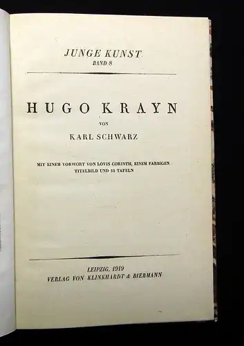 Schwarz Junge Kunst Bd.8 Hugo Krayn 52 Tafeln 1919 Künstler Geschichte js