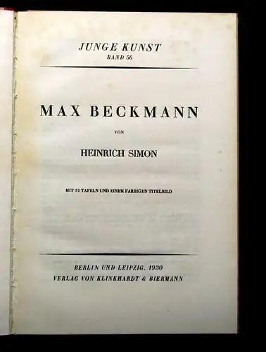 Simon Junge Kunst Bd. 56 Max Beckmann 32 Abbild. 1930 Gemälde Akt js