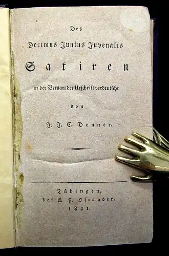 Donner Des Decimus Junius Juvenalis Satiren in der Versart der Urschrift 1821 js
