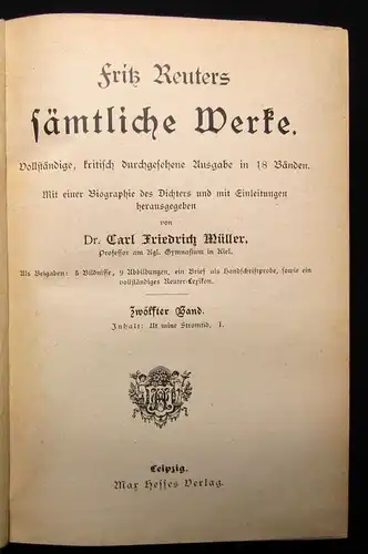 Müller Fritz Reuters sämtliche Werke 18 Bde. in 4 um 1895 5 Bildnisse Lexikon js