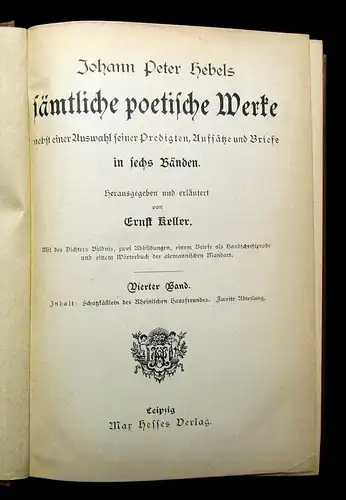 Keller Johann Peter Hebels sämtliche poetische Werke 6 Bde. in 2 um 1895 js