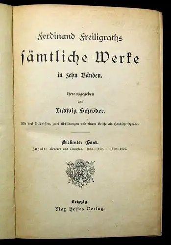 Schröder Ferdinand Freiligraths sämtliche Werke 6 Bde. in 2 um 1895 Lyrik js